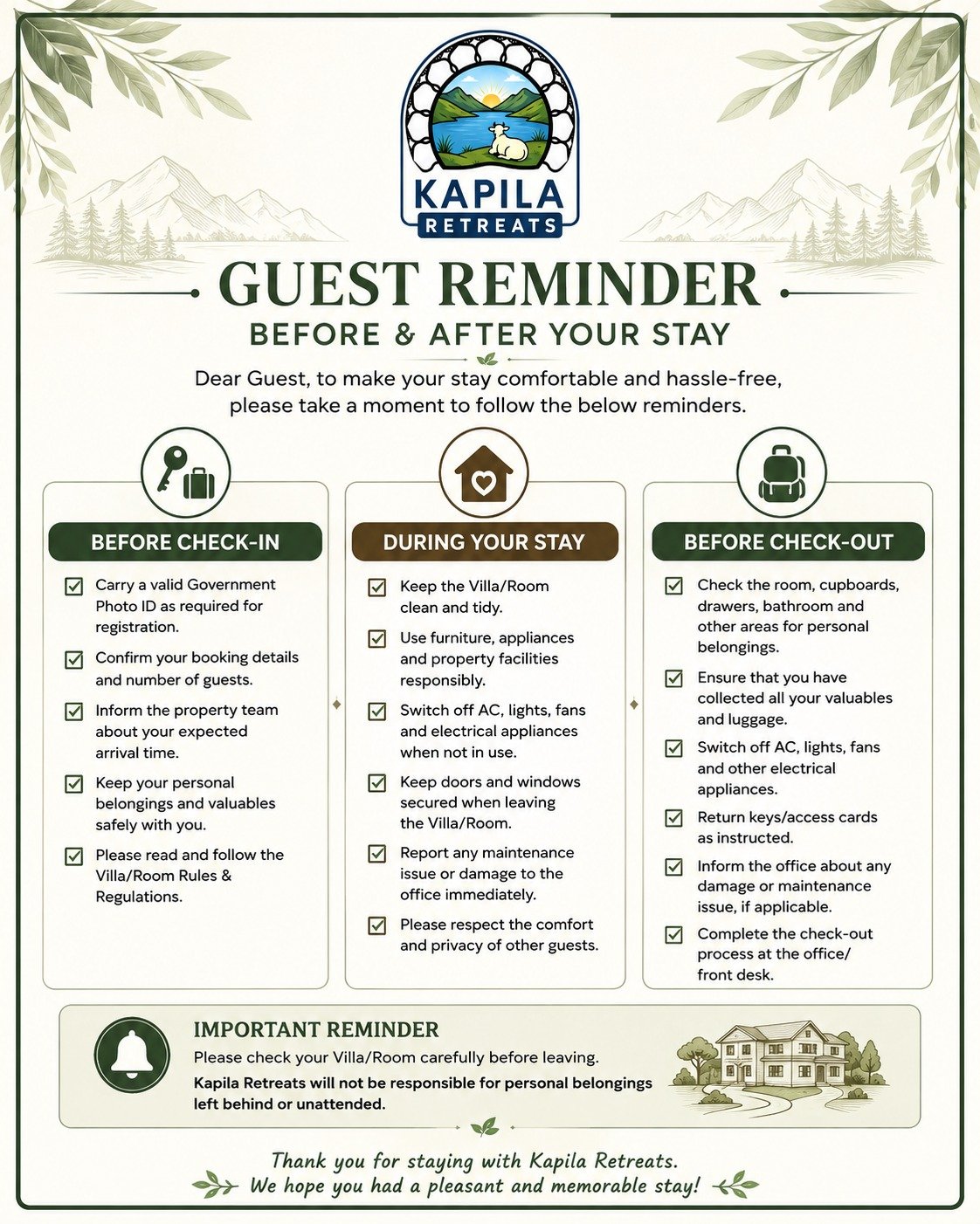 Kapila Retreats Guest Guidelines